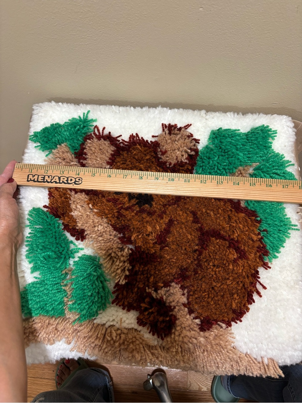 Handmade Brown & Green Latch Hook see Rug / or wall hanging - Unbranded